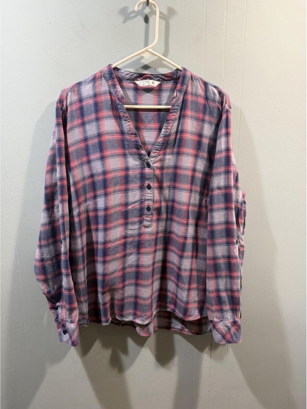 Womens Riders By Lee Plaid Shirt Pullover Size XL Multicolor